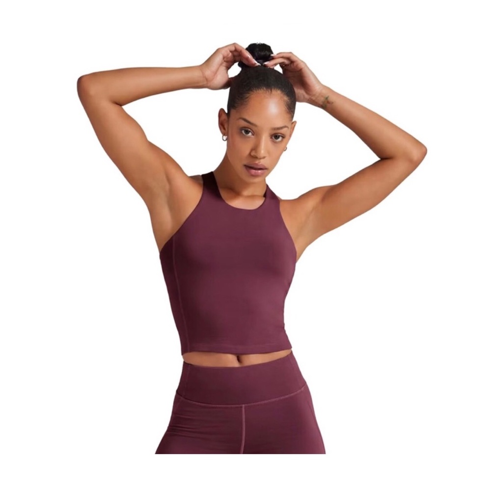 NWOT Allbirds Women's Natural Run Form Tank Maroon Wine Red Long Crop Active - Picture 1 of 8